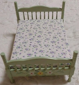 Miniature Dollhouse Double Bed Hand Painted with Purple Floral Mattress 1:12th - Picture 1 of 10