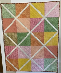 Handmade Baby Lap Quilt Soft Pastel Multicolor Cotton 41 X 33 Blanket Gift - Picture 1 of 9