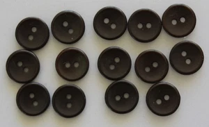 14 x Brown, 2 Hole, 14mm Plastic Buttons - Picture 1 of 1