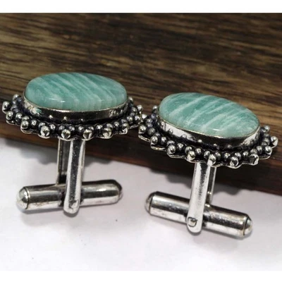 Amazonite 925 Silver Plated Gemstone Cufflinks 15X10mm Modern Gifts AU I235 - Bild 1 von 3