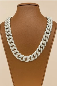 20 Zoll Kubanische Gliederkette 18 Karat Weißgold vergoldet 14 mm für Herren und Damen - Bild 1 von 6
