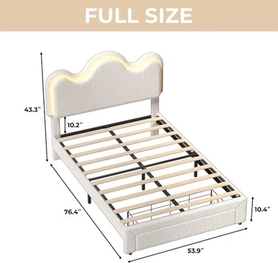 Marco de cama tamaño completo/doble con cajón de almacenamiento y cabecero LED para niños/niñas Foto 1 de 4