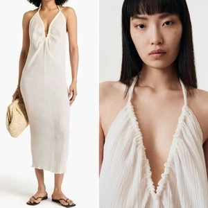 Bite Studios Parchment Ruched Organic Cotton & Organic Silk Halter Dress size 6 - Picture 1 of 9