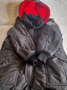 VINTAGE 1970'S MEN'S BLACK ARCTIC CAT SNOWMOBILE ONE PIECE SUIT & ZIP-OFF HOOD - Picture 1 of 24