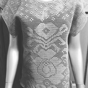 Lace Cottom Grey Top Crochet M - Picture 1 of 2