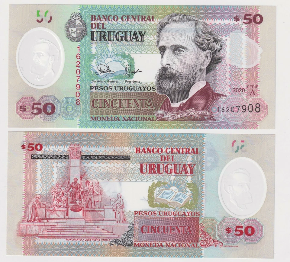 Uruguay 50 Pesos Uruguayos (2020) P-New, UNC Polymer A-Serie ✹DNH✹  - Image 1 of 1