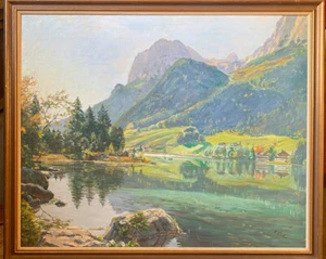 ::Paul FÖRTSCH (1888-1972) PINTURA AL ÓLEO DEL MAR TRASERO CON REITERALPE BOSQUES DE ABETOS - Imagen 1 de 11