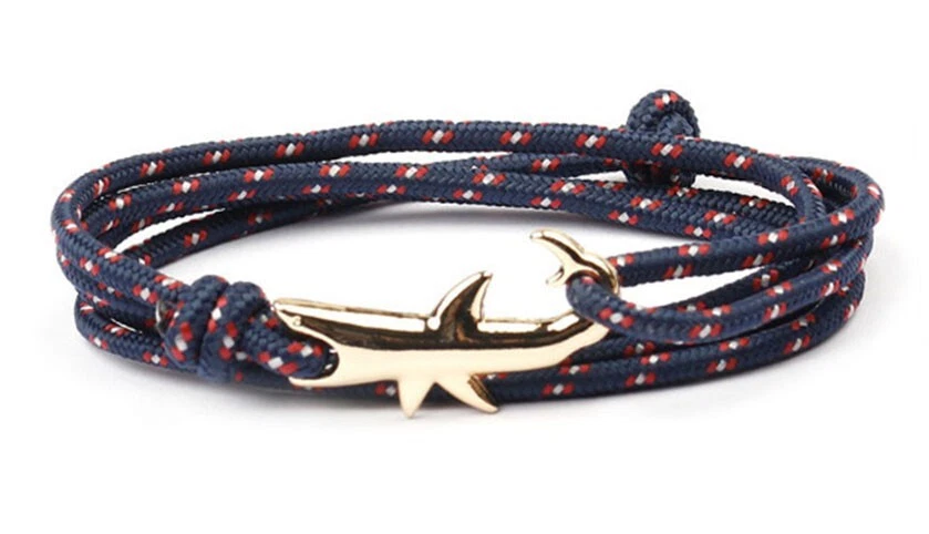 Wickelarmband Hai golden dunkelblau rot weiß 70cm Strand Surfer Unisex maritim - Bild 1 von 1