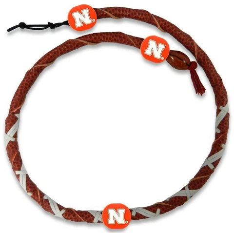 Nebraska Cornhuskers Classic Spiral Football Necklace [NEW] NCAA Jewelry Leather Cover