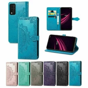 For T-Mobile REVVL V+ 5G Embossed Magnetic Leather Card Wallet Flip Case Cover - Picture 1 of 14