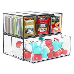 4 Tea and Coffee Organizer and Storage Acrylic Tea Bag Holder Organizer Plast... - Picture 1 of 7