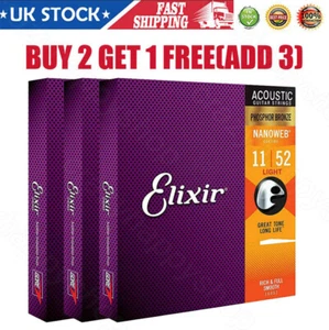 For Elixir Acoustic Guitar strings Phosphor Bronze LIGHT 12-53 16002 16027 16052 - Picture 1 of 14