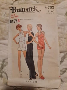 Vintage 1970's Butterick 6703 sewing Pattern Misses 8 Jumpsuit - Foto 1 di 2