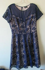 Oasis Blue Nude Lace Dress Sz 12  50s Style Fit & Flare - Picture 1 of 9