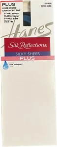 Hanes Silk Reflections Silky Sheer plus Knee Highs Enhanced Toe 2 Pair one size - Picture 1 of 3