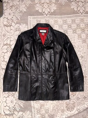 Chaqueta de cuero para mujer Preston And York negra piel de cordero genuina, blazer, grande Foto 1 de 4