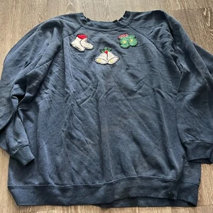 Vintage Hanes Sport Winter Holiday Crewneck Christmas Sweater Blue Size 2XL - Picture 1 of 4