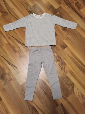 2tlg.Set 98/104 IMPIDIMPI Ringel-Langarmshirt grau/weiß + PRIMARK Leggings grau - Bild 1 von 2