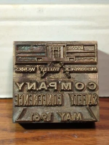Vintage Merrimack Valley Works 1961 Printers Block Letter Press Brass - Picture 1 of 3