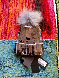 Berretto argento lavorato a maglia, pon pon in pelo, paillettes, Fun&Fun, Tg.U - Foto 1 di 2