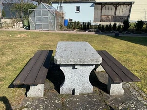 Gartentisch aus Granit, grau , mit 2 Sitzbänke - Bild 1 von 4