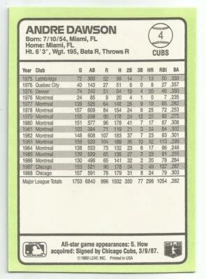 ANDRE DAWSON 1989 DONRUSS BASEBALL'S BEST CARD NM-MT CONDITION CHICAGO CUBS - Image 1 of 2