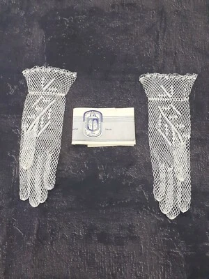 Guanti Gloves pizzo uncinetto sposa ricamo centrini vintage antichi new bianco 5 - Immagine 1 di 4