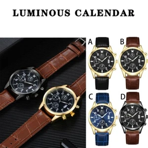 Mens Stainless Steel Leather Wrist Watch Quartz Date Analog Work Watches Gifts - Picture 1 of 11