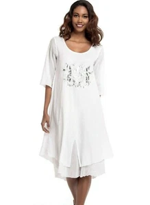 Women's Half Sleeve 100% Cotton with Silver Foil Printed Nightgown White S NWT - Picture 1 of 4