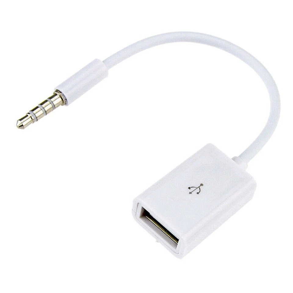 Cable adaptador convertidor USB 2.0 A hembra conector de audio auxiliar macho blanco de 3,5 mm Foto 1 de 4