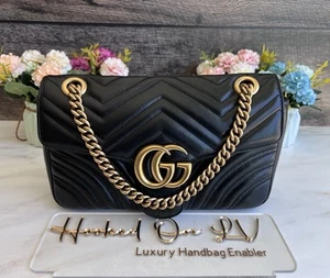 Authentic Gucci Marmont Small Shoulder Bag Black Matelasse Leather Crossbody EUC - Picture 1 of 24
