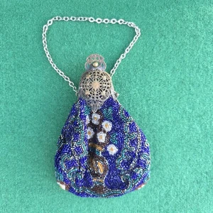 Antike Saatperlen Handtasche blau weiß Blumen Handtasche Tasche Sling Bag - Bild 1 von 19