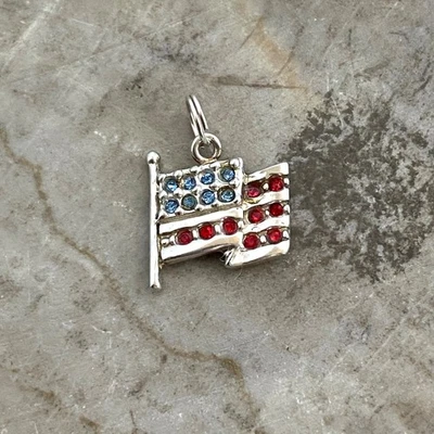 Sterling Silver 925 Red & Blue Rhinestone USA American Flag Charm - Image 1 of 4
