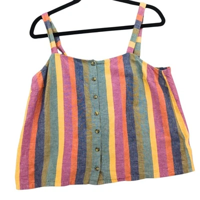 Madewell Top Womens Large Linen Rainbow Striped Button Front Top Vacation Resort - Image 1 of 4