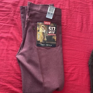 Vintage Levi’s 517 Burgundy Tex Twill Pants 36x32 Deadstock 90s Bootcut NW - Picture 1 of 24