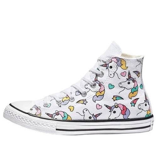 Scarpe sneakers alte Converse CHUCK TAYLOR tela nuove con scatola unicorno arcobaleno