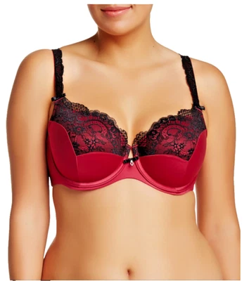 Curvy Couture Lace Push-Up Bra, Cabernet With Black Foxy Lace Balconette-34D-NWT - Image 1 of 2