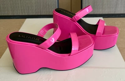 ZAPATOS MUJER LILIANA CHAROL ROSA.TALLA: 8 SANDALIAS CUÑAS PLATAFORMA GRUESA Foto 1 de 4