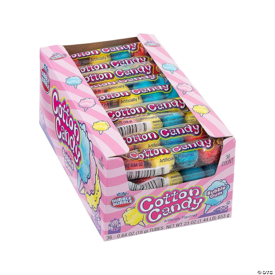 Caramelos a granel Dobble Bubble Cotton Candy Bubble Gum (caja de 36 tubos) 1,44 libras Foto 1 de 2