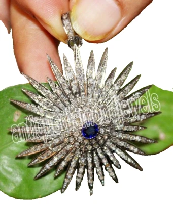 3.30ct Rose-Cut Diamante Zaffiro 925 Sterling Anniversario Matrimonio Ciondolo - Immagine 1 di 4