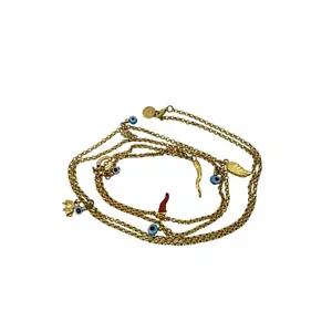40" Charm Evil Eye Necklace Gold Horn Hamsa Horseshoe Luck Protection 2694 - Picture 1 of 16