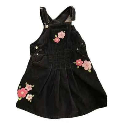 Vestido Falda Mono Jumper Vintage Pana Talla 6 Flores Rosa Negro Algodón Foto 1 de 4