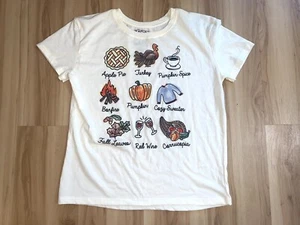 Camiseta gráfica MODERN LUX para mujer con gráfico de acción de gracias talla S mezcla de algodón crema nueva sin etiquetas - Imagen 1 de 4