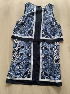 Michael Kors blau Blumen ärmellos Schal hinten offen Etuikleid Gr. 12 - Bild 1 von 9