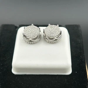 Moissanite Studs/Earrings' Real 925 Silver Iced Cluster Round 3D Hip Hop - Picture 1 of 7