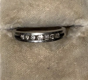 Anello a fascia matrimonio/anniversario con diamanti originali 10 carati WG - Foto 1 di 6