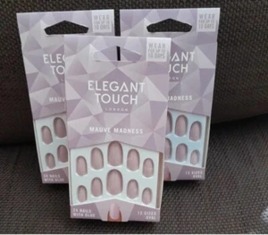 3x Elegant Touch Mauve Madness False Nail Tips 24 Fake Nails + Glue NEW FREE P&P - Picture 1 of 3