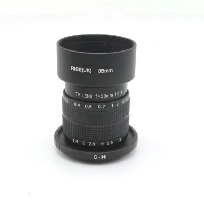 FUJIAN 50mm f/1.4 C Mount CCTV f1.4 Lens+Lens Hood+Macro Ring for Nikon N1 J4 J3 - Image 1 of 4