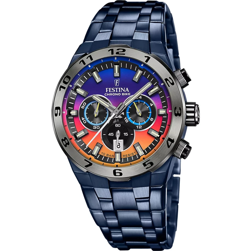 Festina F207091 Mens Blue Stainless Steel Multi-Dial Chronograph Watch 44.5 mm