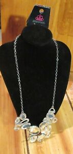 new 18" PAPARAZZI silver tone mtl chain bib Necklace rhinestone statement chunky